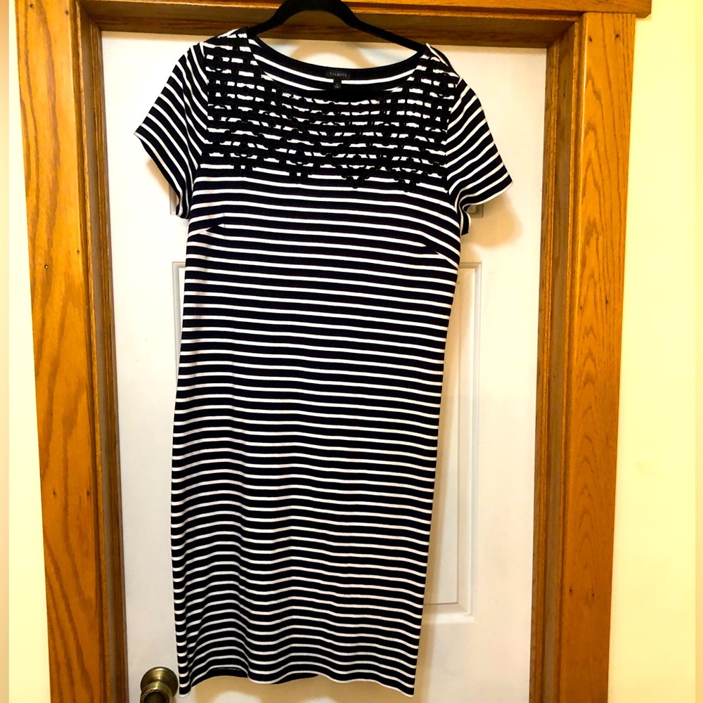 Talbots Navy and White striped dress, Large